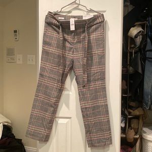 Mid rise straight plaid pant